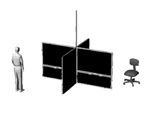 Office partitions showing a central power pole and four work areas, for Specialized Builders company