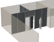 office partition system showing two rooms with doors