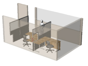Office window panels with a document passthrough port, for German Concept company